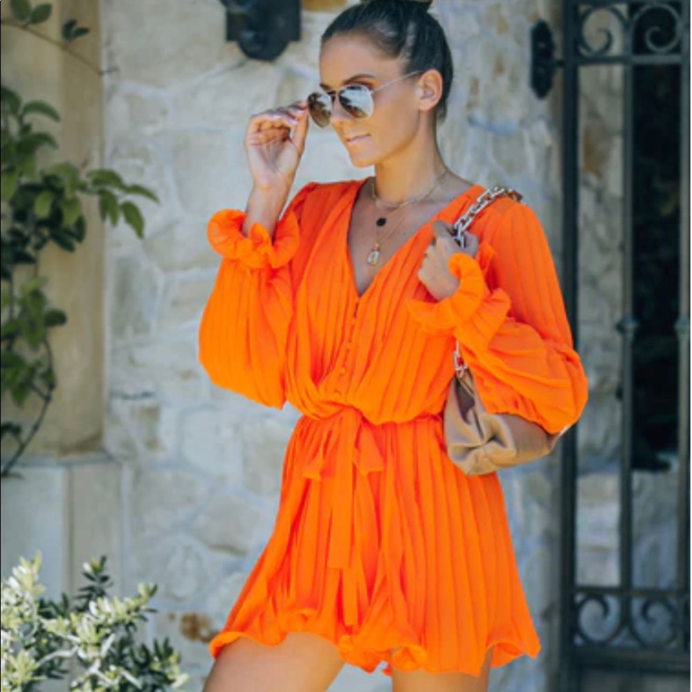 Endless Rose Pleated Romper - Orange NWT